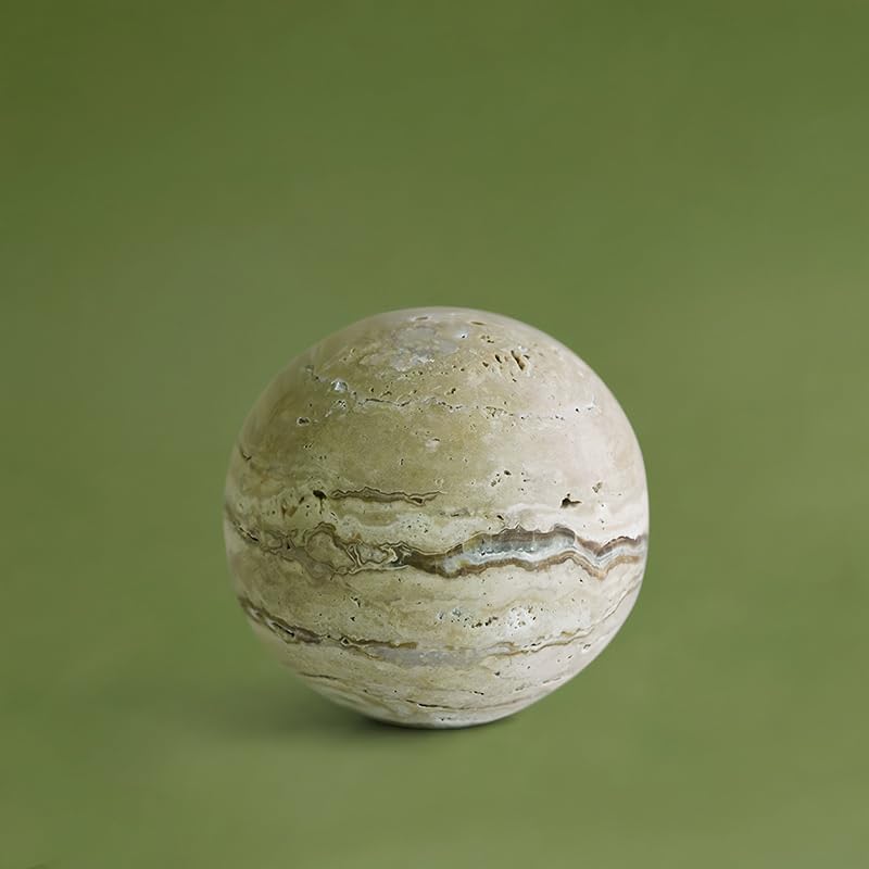Artisanal Abode Yellow Travertine Marble Sphere, Hand-Polished Natural Stone Ball Decor, Living Room Accent (10cm Diameter) - Image 5